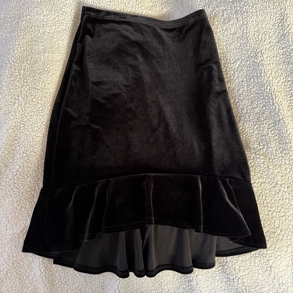 Tadashi Shoji Petite Black Velvet Midi Skirt XS